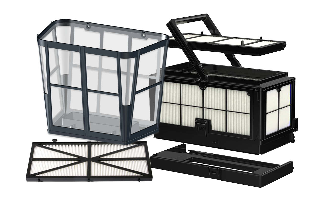 Complete filter sets, baskets and panels packed per robotic pool cleaner